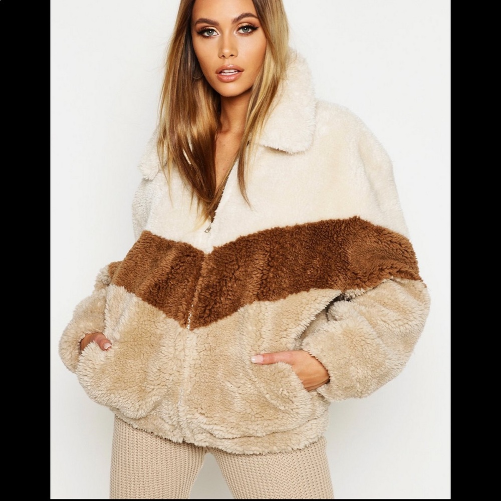 Color Block Teddy Jacket